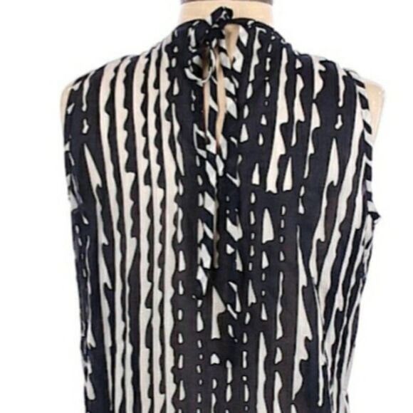 St. John SoCa Cotton Sleeveless Pleated Jewel Neck Tie Back Striped Navy Sz S - Picture 6 of 11